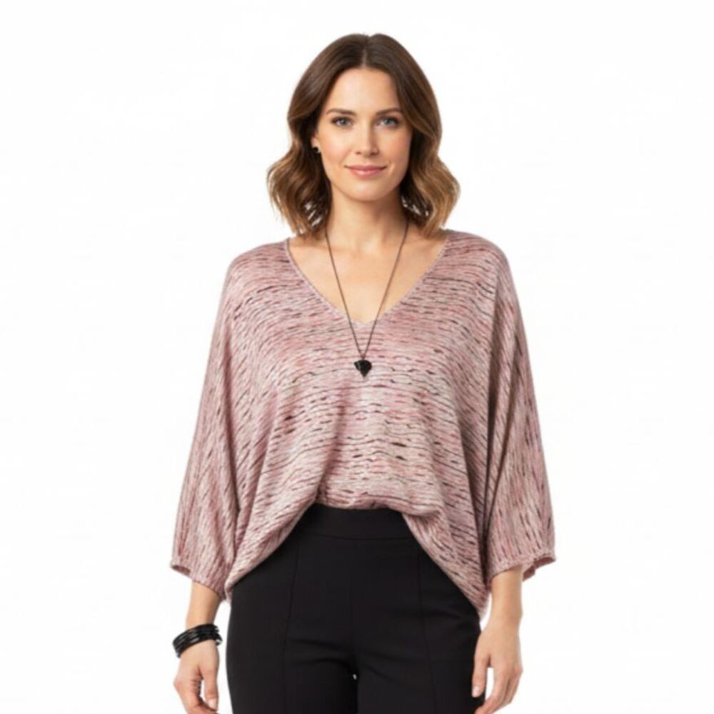 Karina Grimaldi Pink & Tan Striped Shiny Top M